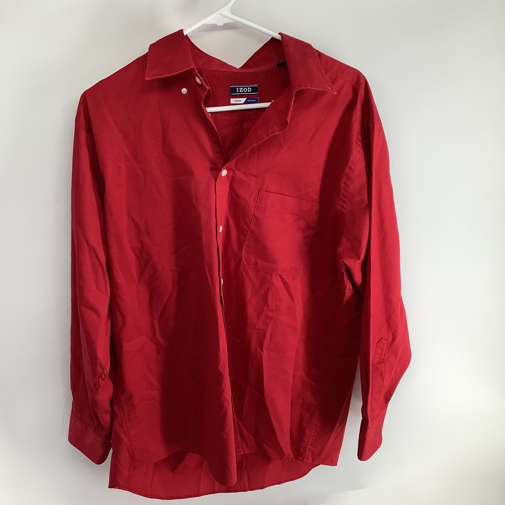 IZOD Mens Regular Fit Stretch Button‎ Down Shirt Red Long Sleeve 16-16.5 32/33 L
